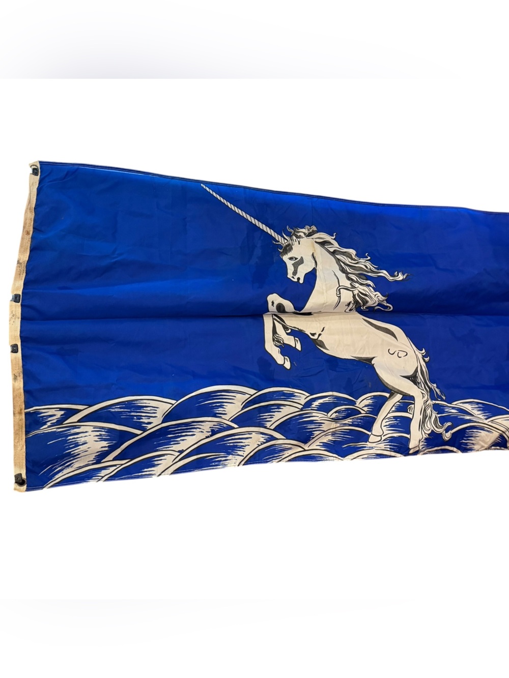Vintage Blue Unicorn Flag - Nautical Mythical Design